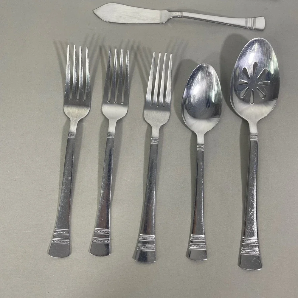 Lot of 7 International Silver Kensington Stainless Forks Tablespoon Knives Spoon